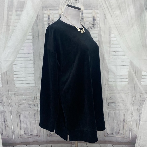 NEW Eileen Fisher Size S Small Crew Neck Side Slit Boxy Tunic Top Black Velour - Picture 4 of 11